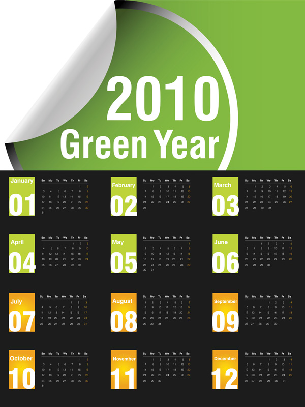 free vector Vector green 2010 calendar